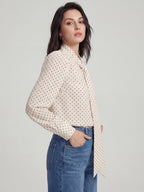 Polka Dot Jacquard Tie-Neck Halter Blouse