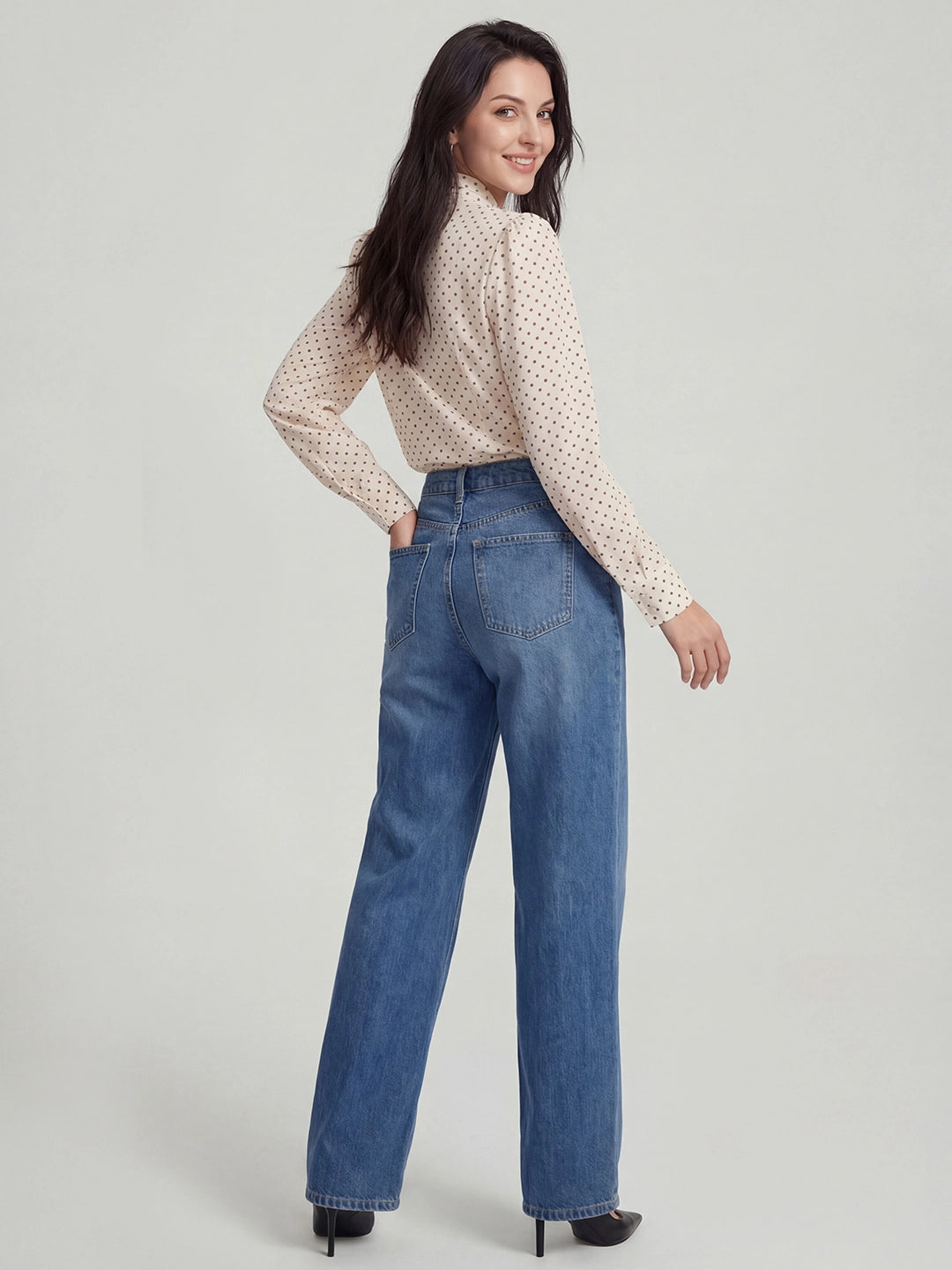 Polka Dot Jacquard Tie-Neck Halter Blouse