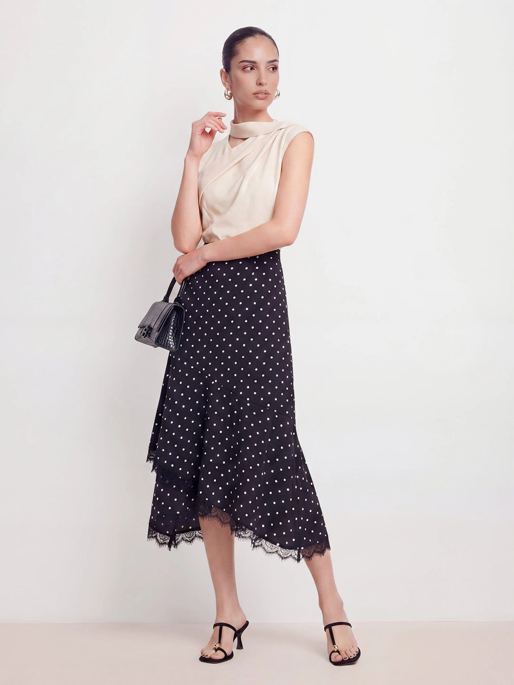Polka Dot Lace Asymmetric Skirt