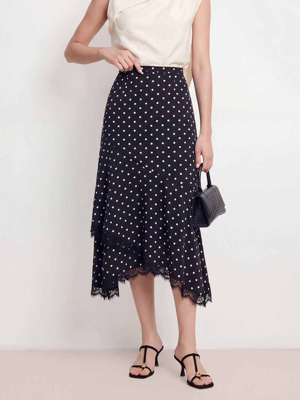 Polka Dot Lace Asymmetric Skirt