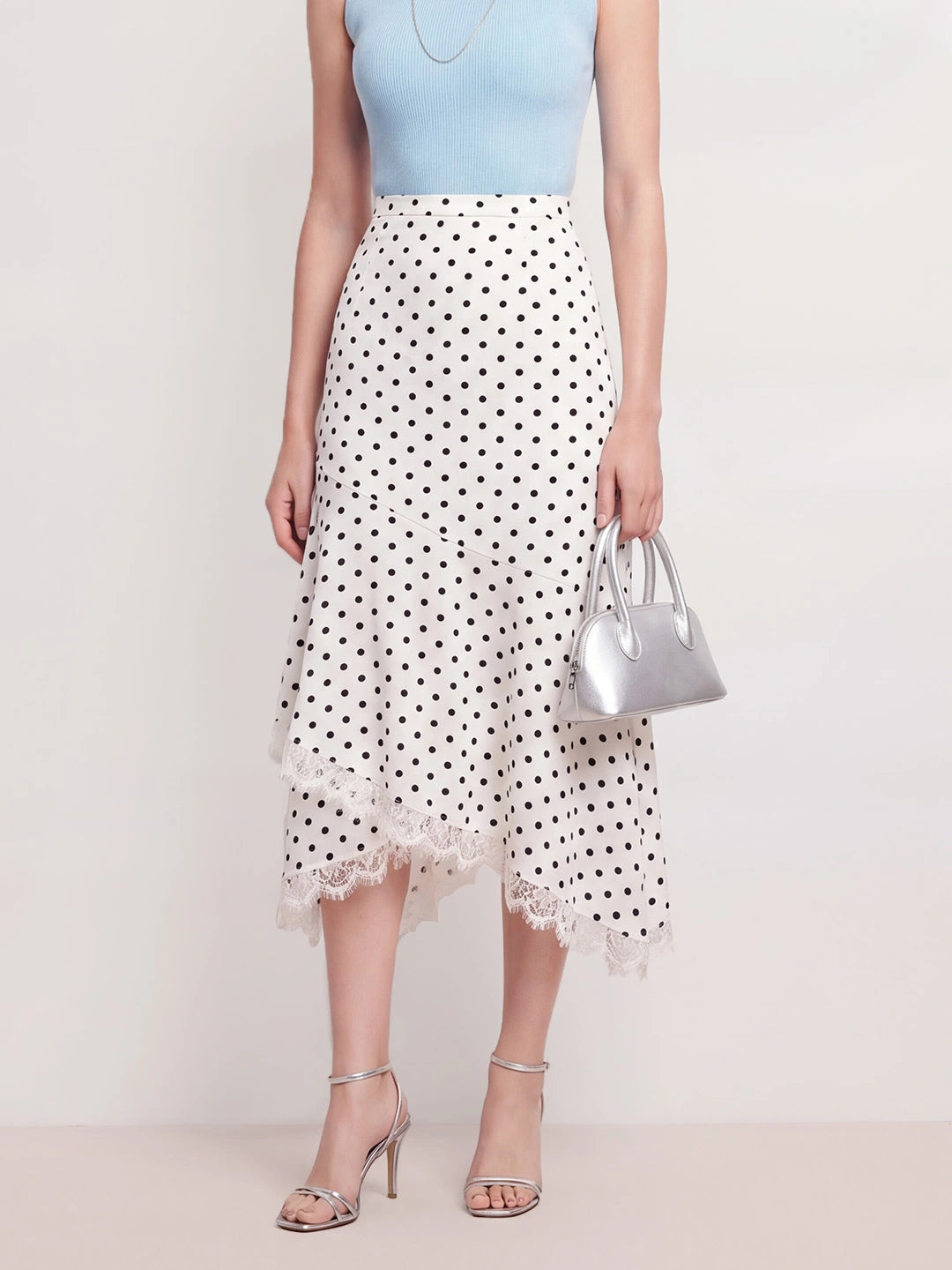 Polka Dot Lace Asymmetric Skirt