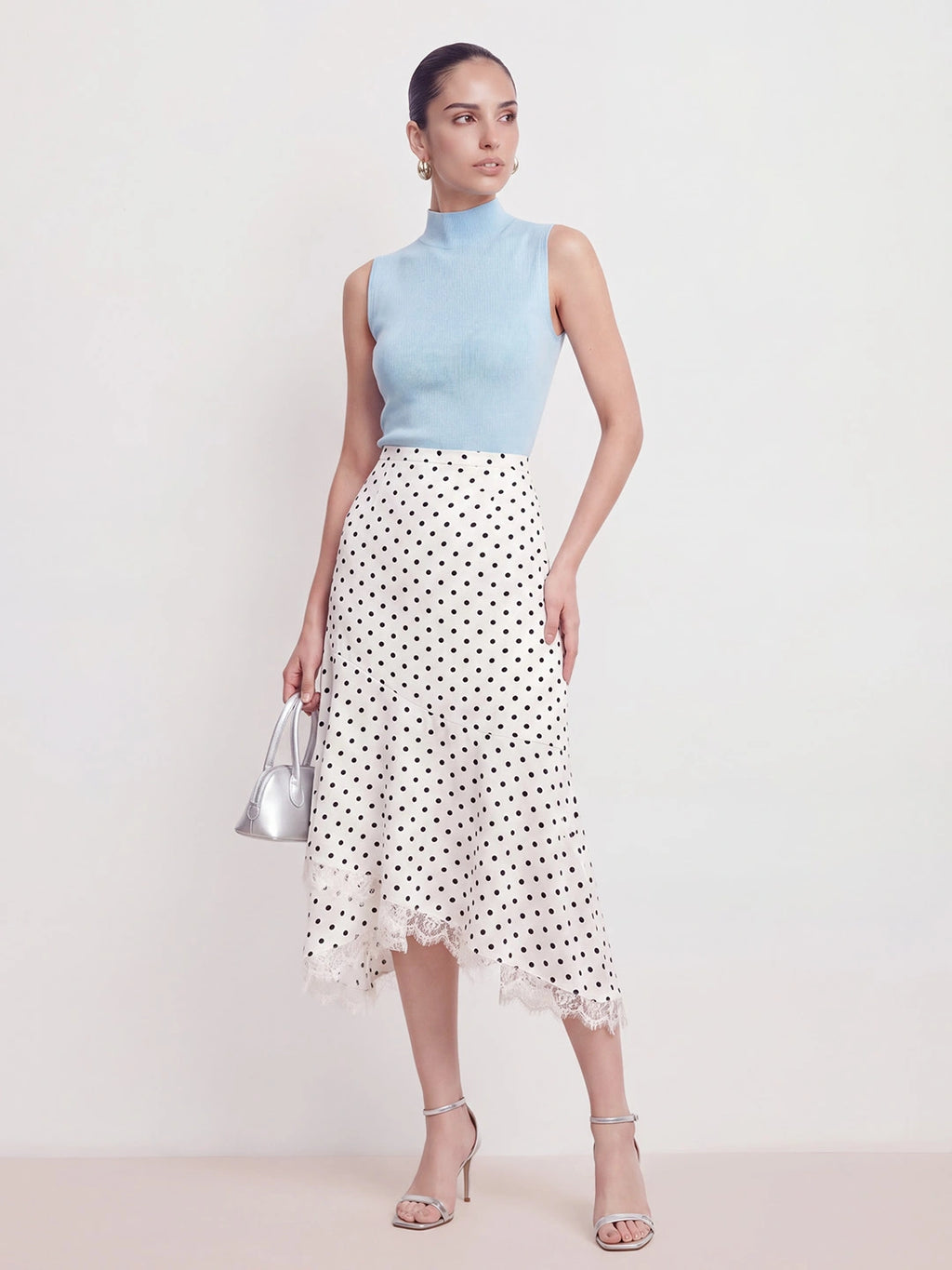 Polka Dot Lace Asymmetric Skirt