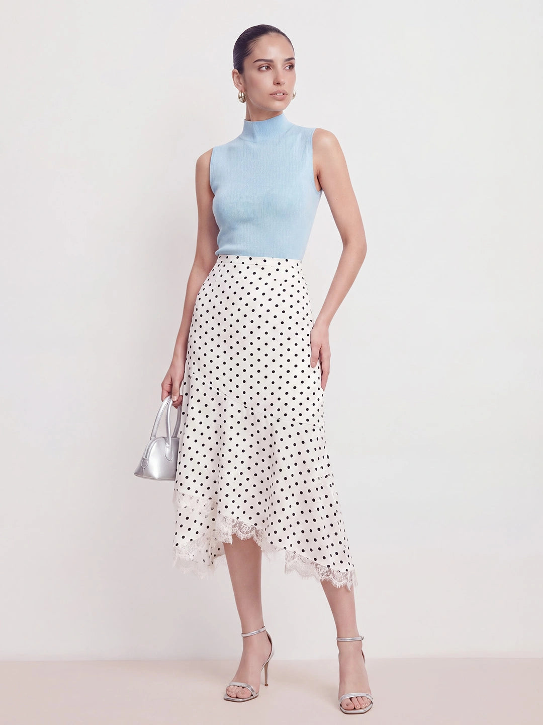 Polka Dot Lace Asymmetric Skirt