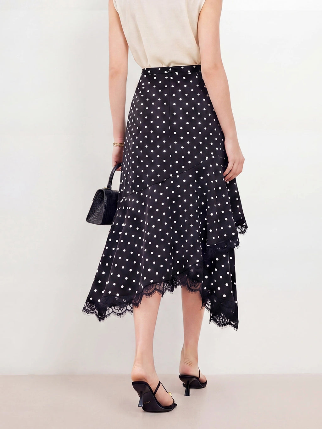 Polka Dot Lace Asymmetric Skirt