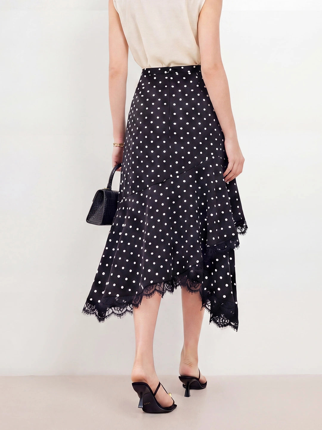 Polka Dot Lace Asymmetric Skirt