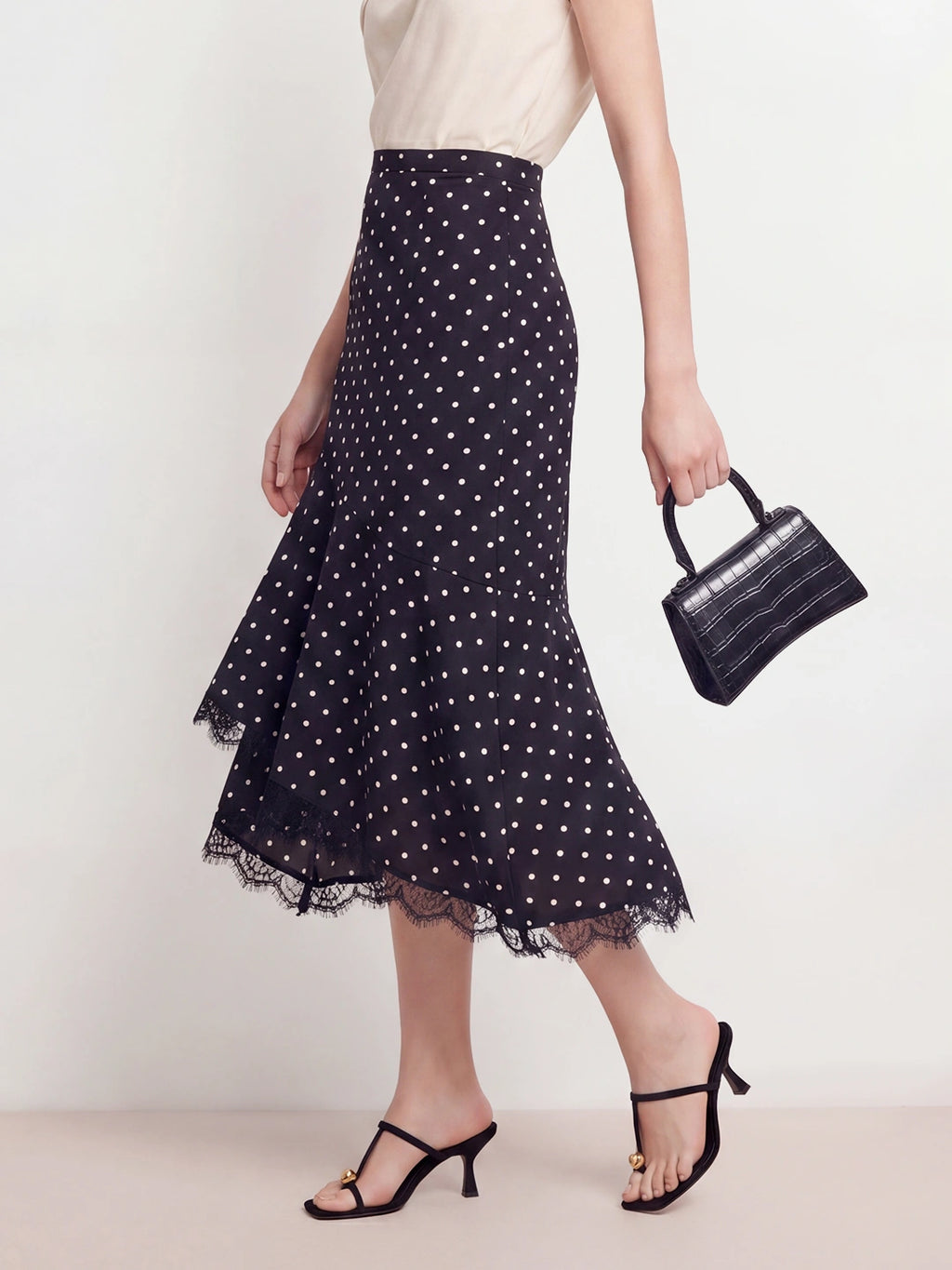 Polka Dot Lace Asymmetric Skirt