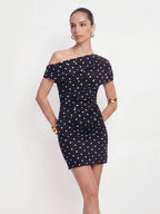 Polka Dot One Shoulder Mini Dress