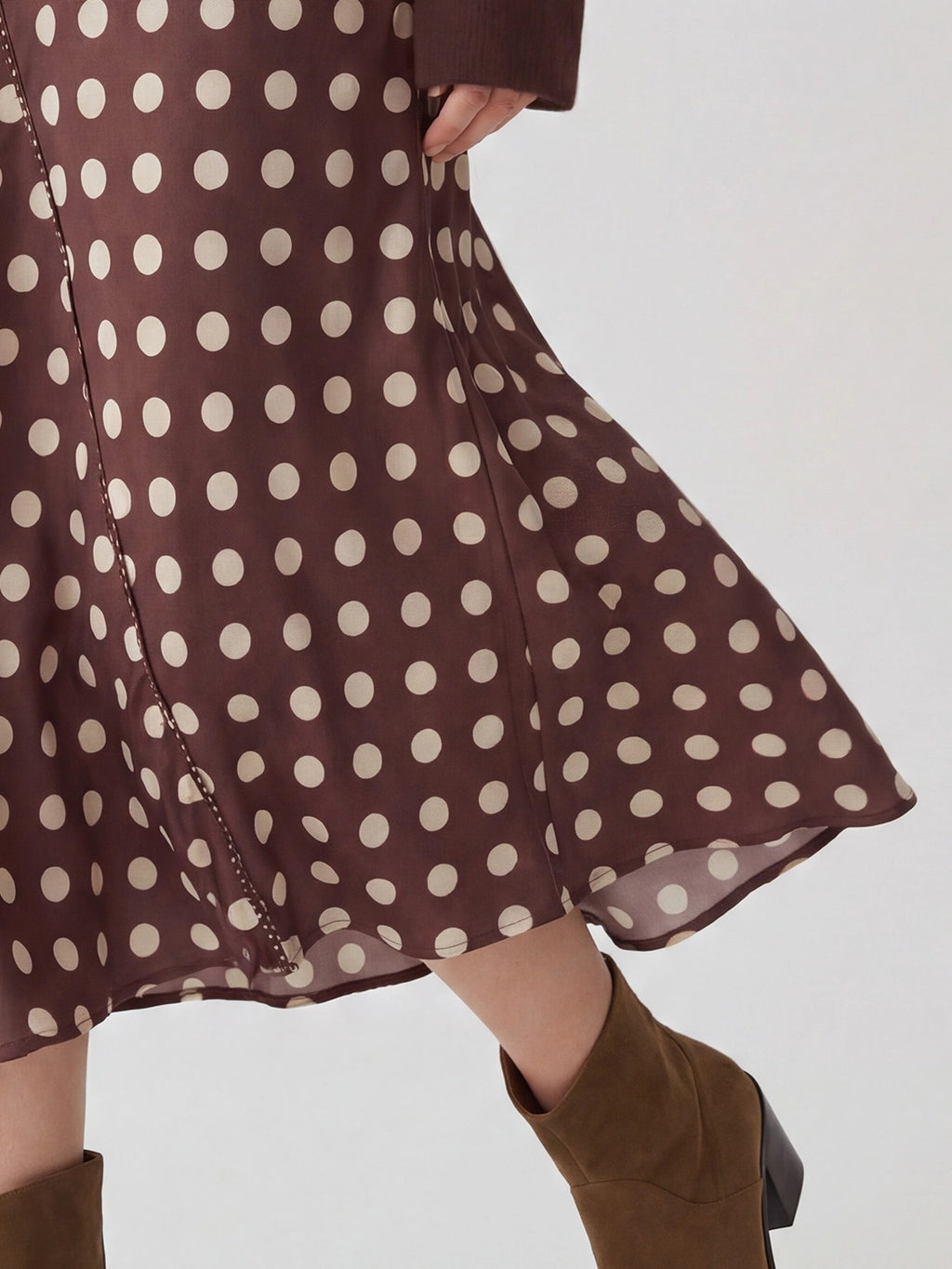 Polka Dot Seamed Satin Midi Skirt