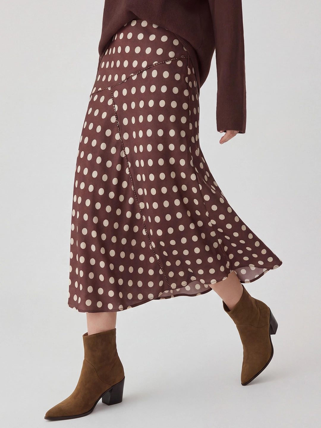 Polka Dot Seamed Satin Midi Skirt Secondary image