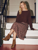 Polka Dot Seamed Satin Midi Skirt