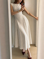 Vintage Polka Dot Ruched Midi Dress