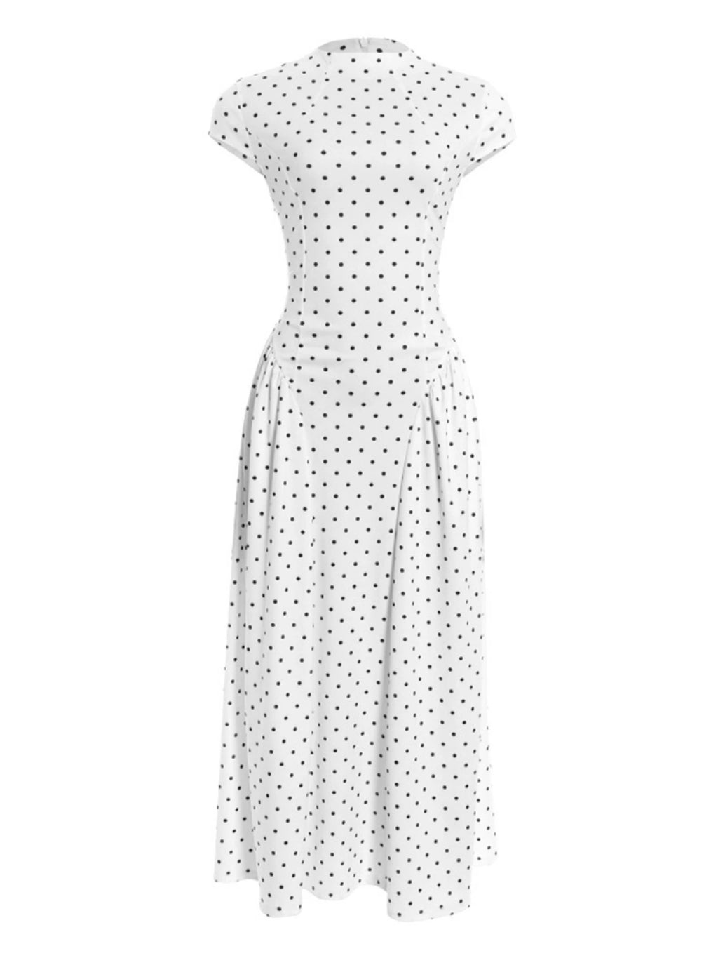 Vintage Polka Dot Ruched Midi Dress