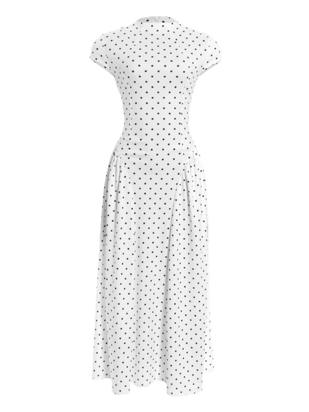 Vintage Polka Dot Ruched Midi Dress