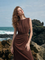 Ruched Metal Detail Maxi Dress