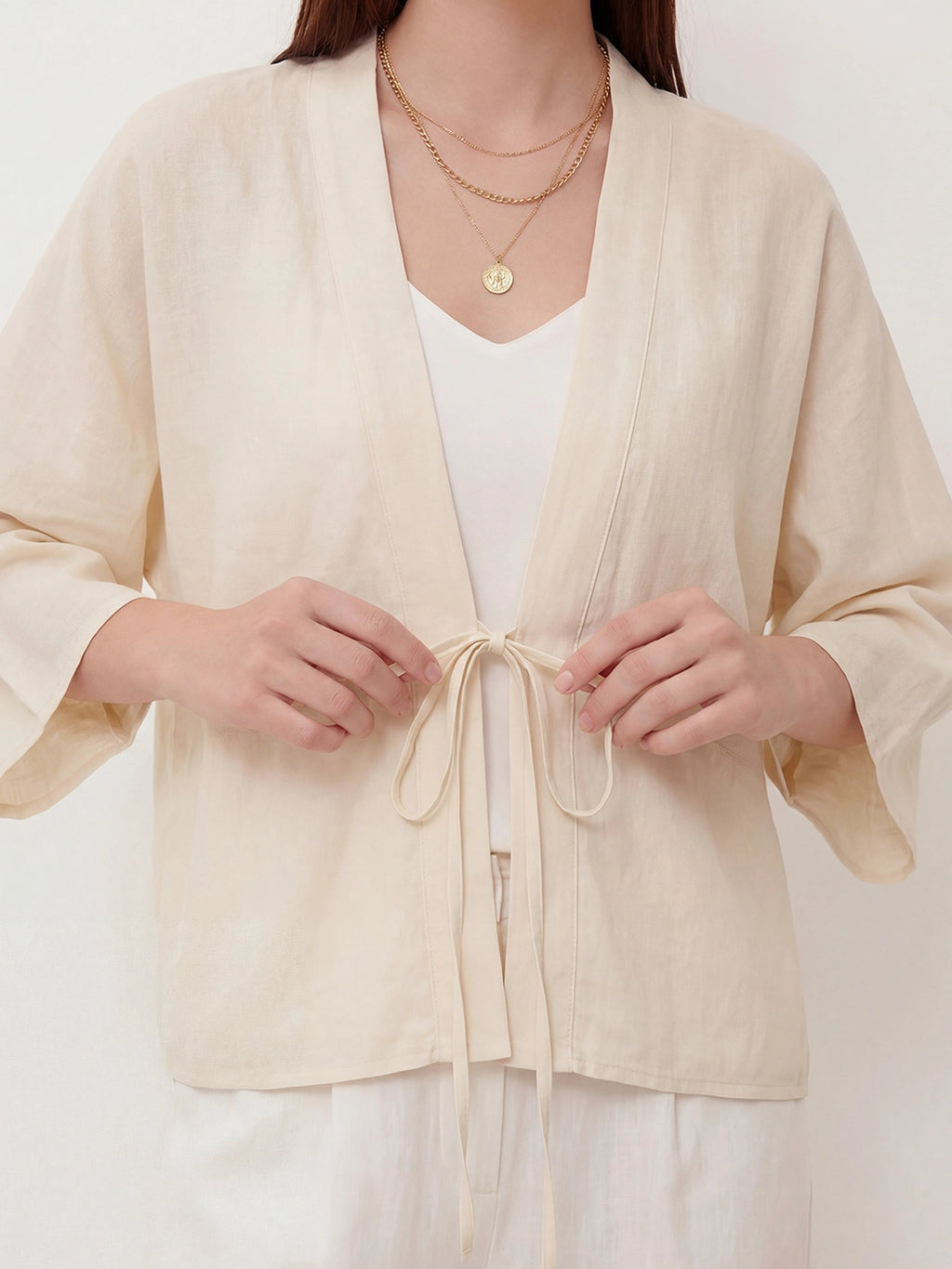 Ramie Tie-Front Lightweight Cardigan