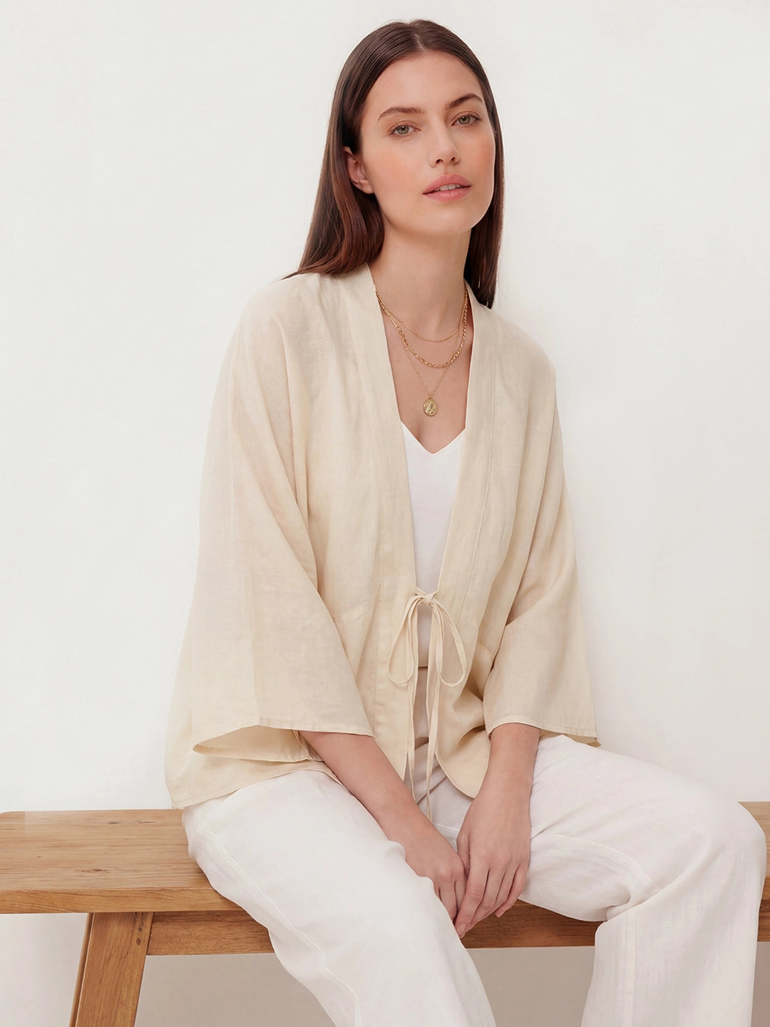Ramie Tie-Front Lightweight Cardigan