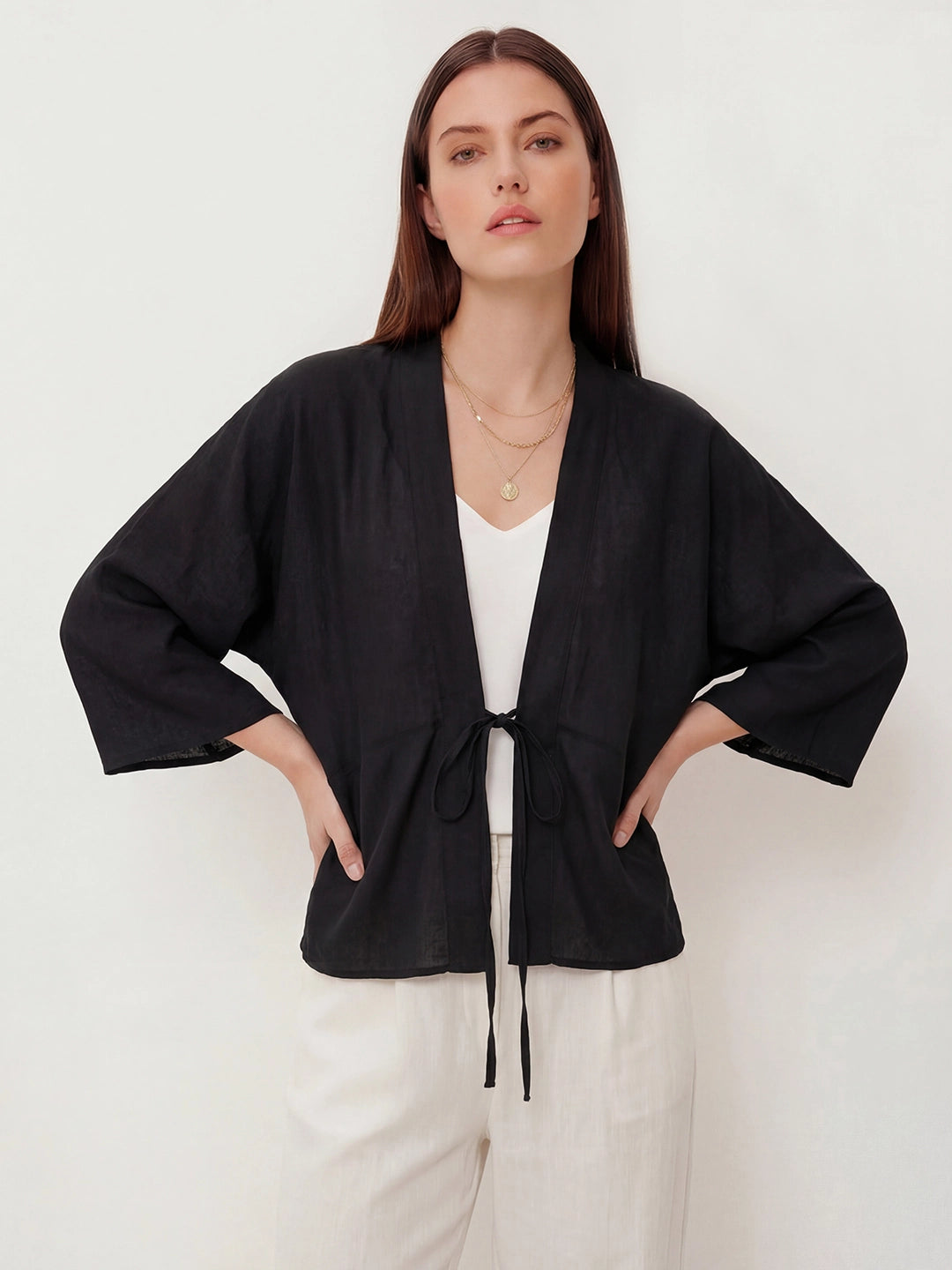 Ramie Tie-Front Lightweight Cardigan