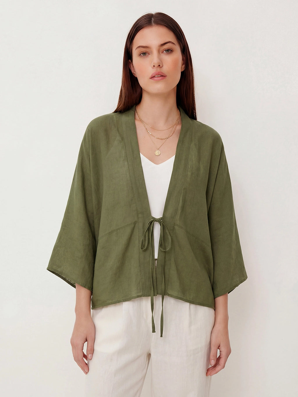 Ramie Tie-Front Lightweight Cardigan