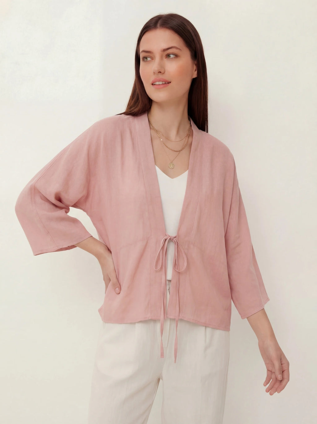Ramie Tie-Front Lightweight Cardigan