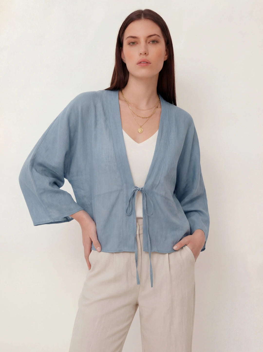 Ramie Tie-Front Lightweight Cardigan