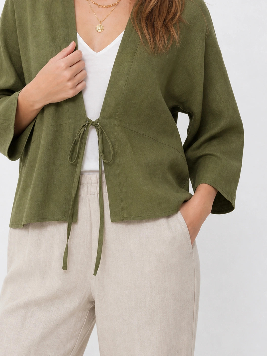Ramie Tie-Front Lightweight Cardigan Secondary image