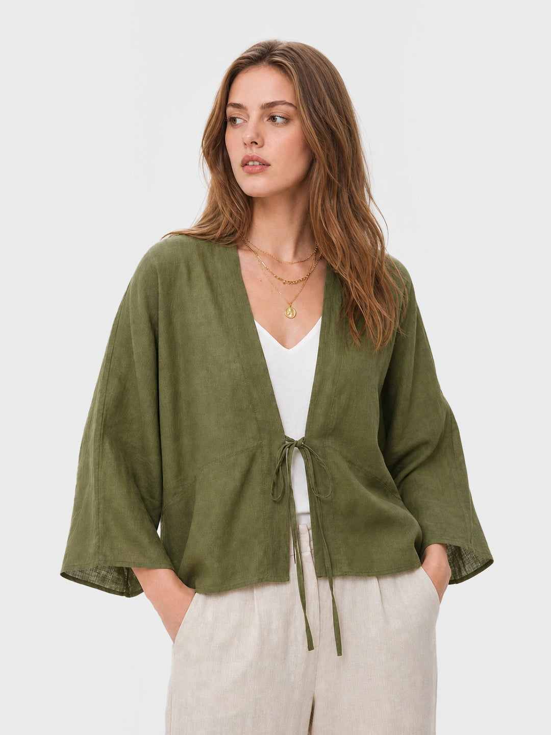 Ramie Tie-Front Lightweight Cardigan Main image