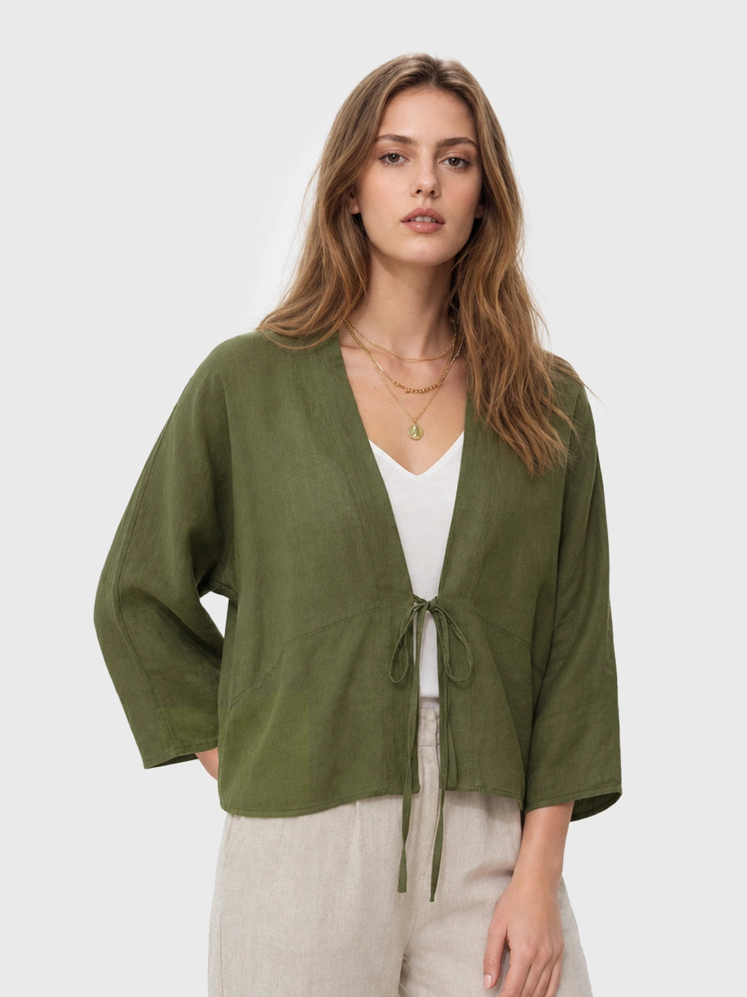 Ramie Tie-Front Lightweight Cardigan