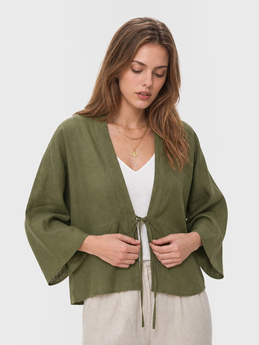 Ramie Tie-Front Lightweight Cardigan