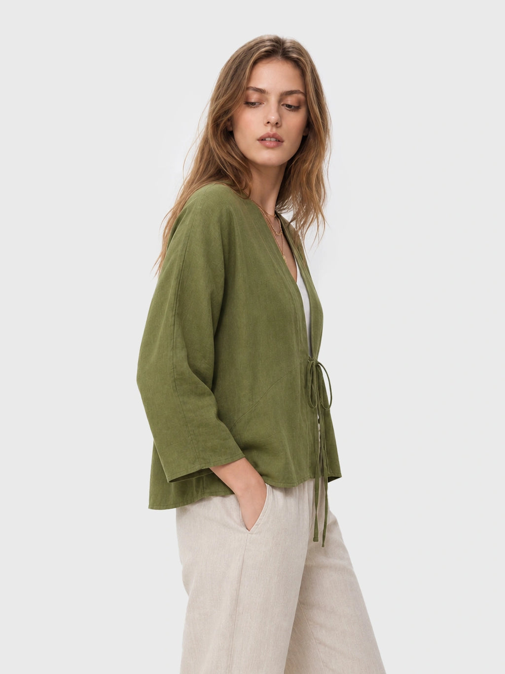Ramie Tie-Front Lightweight Cardigan