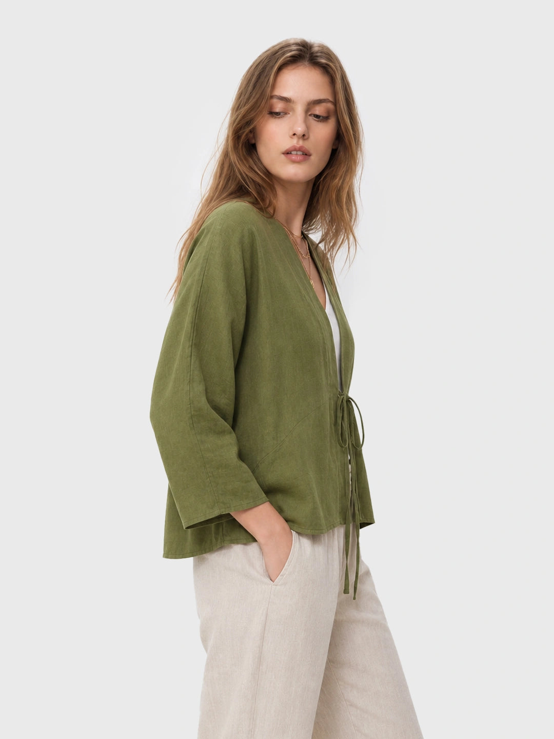 Ramie Tie-Front Lightweight Cardigan