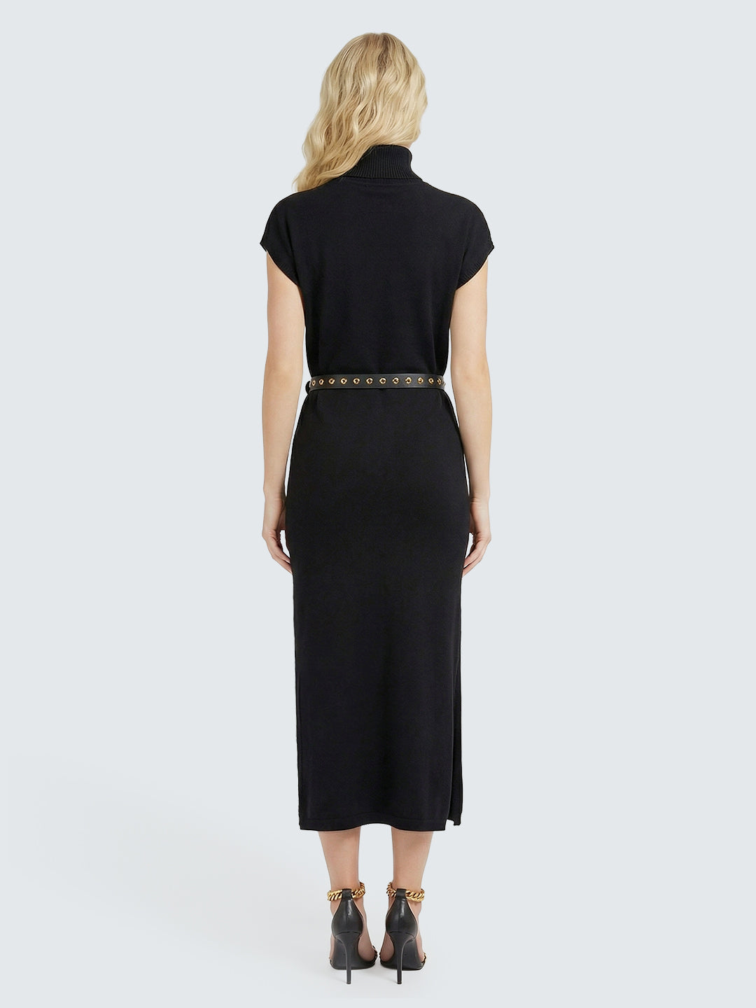 Turtleneck Sleeveless Wool Blend Midi Dress
