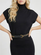 Turtleneck Sleeveless Wool Blend Midi Dress