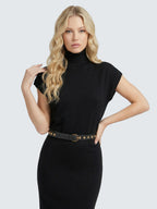 Turtleneck Sleeveless Wool Blend Midi Dress