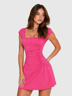 Retro Square Neck Pocket Tennis Mini Dress