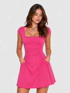 Retro Square Neck Pocket Tennis Mini Dress