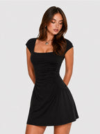 Retro Square Neck Pocket Tennis Mini Dress