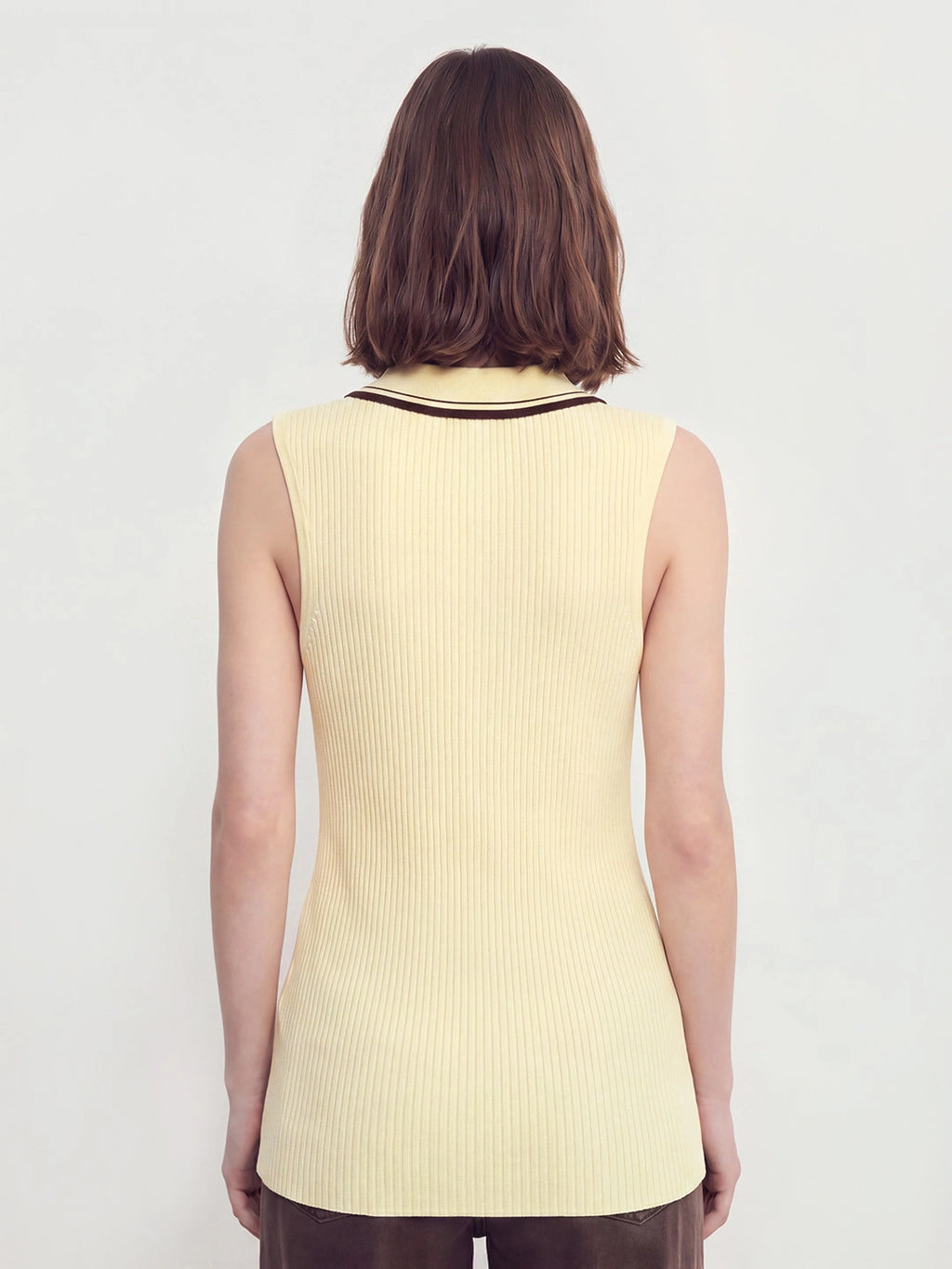 Ribbed Polo Collar V Neck Top