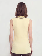 Ribbed Polo Collar V Neck Top