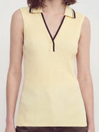Ribbed Polo Collar V Neck Top