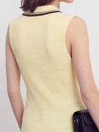 Ribbed Polo Collar V Neck Top