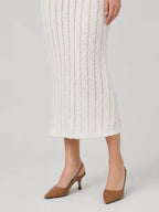 Romantic Pointelle Knit Ruffle Sleeve Midi Dress