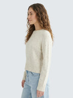 Relaxed Fit Cropped Ribbed Long Sleeve Sweater