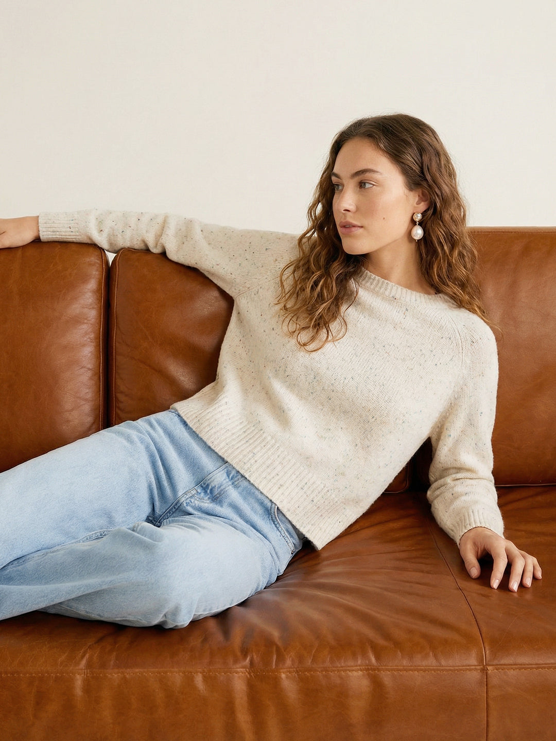 Relaxed Fit Cropped Ribbed Long Sleeve Sweater