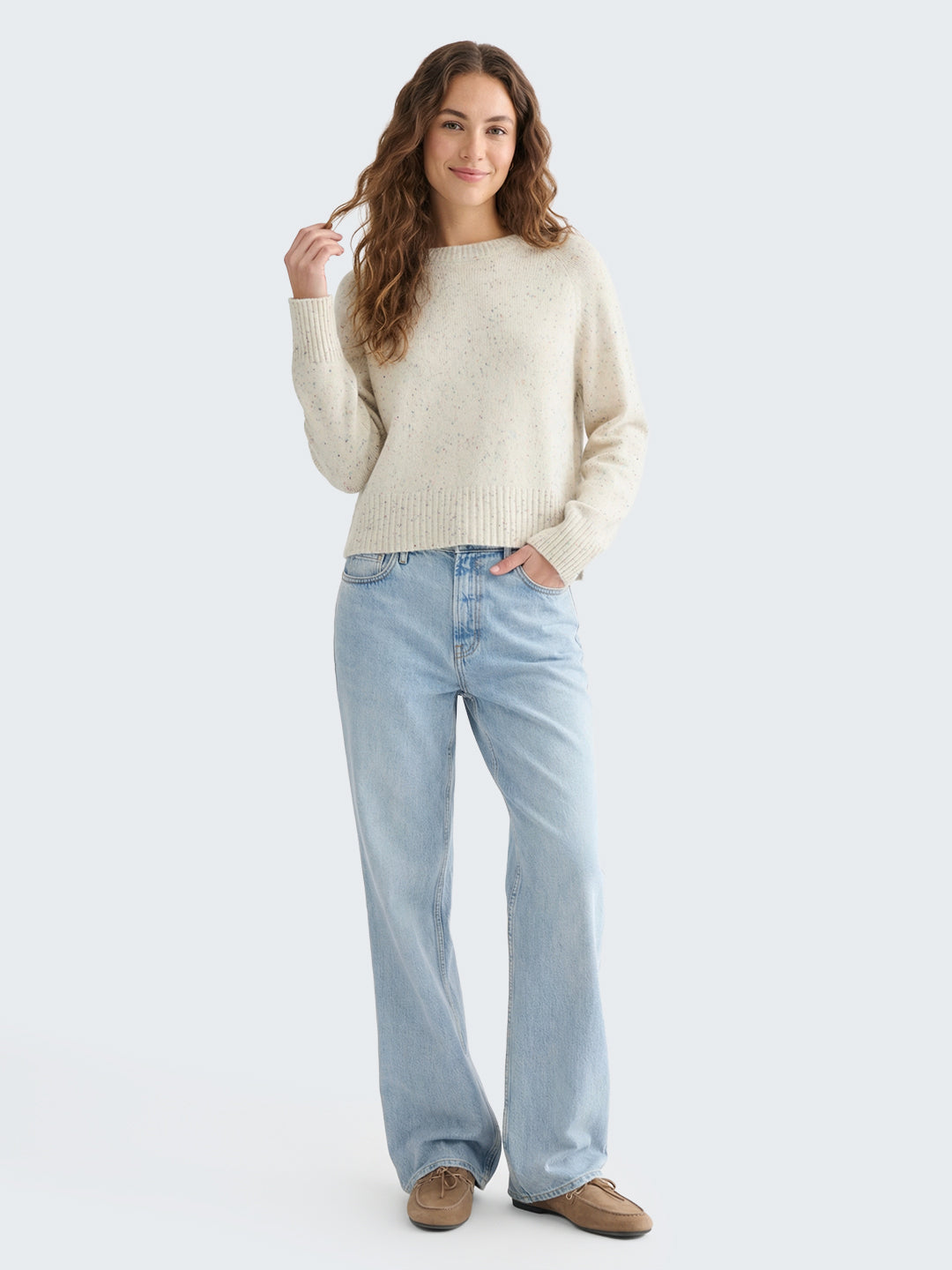 Relaxed Fit Cropped Ribbed Long Sleeve Sweater Secondary image