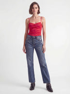 Ruched Mesh Lace-Trim Corset Bodysuit