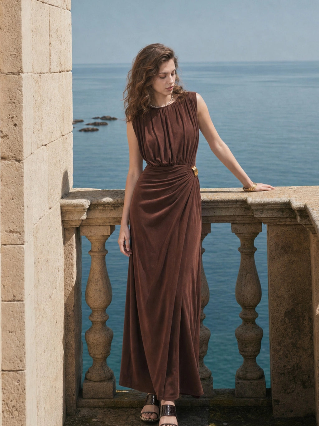 Ruched Metal Detail Maxi Dress