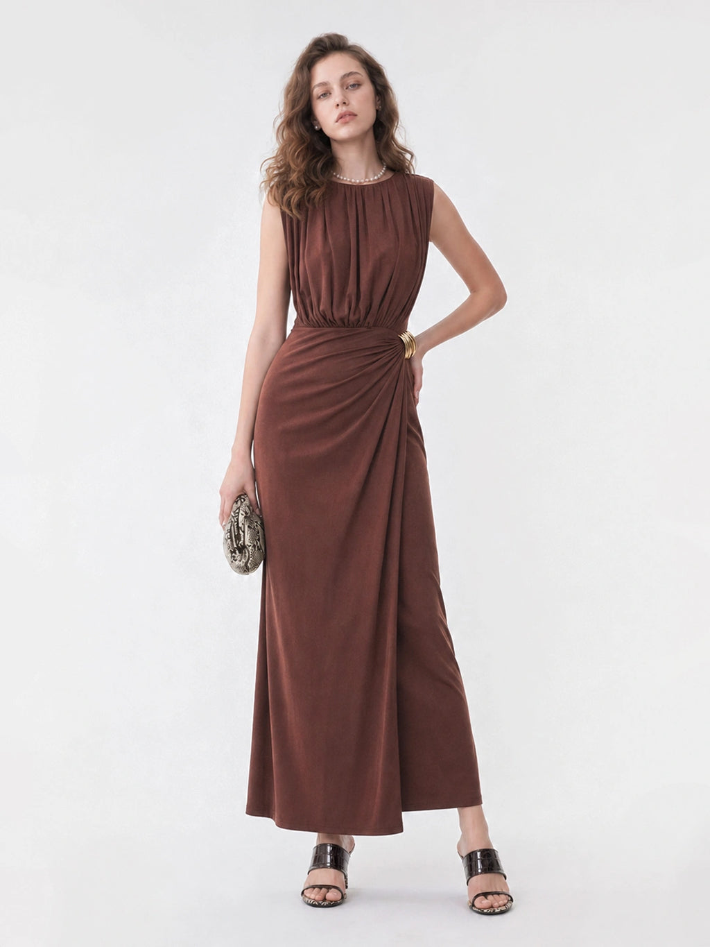 Ruched Metal Detail Maxi Dress