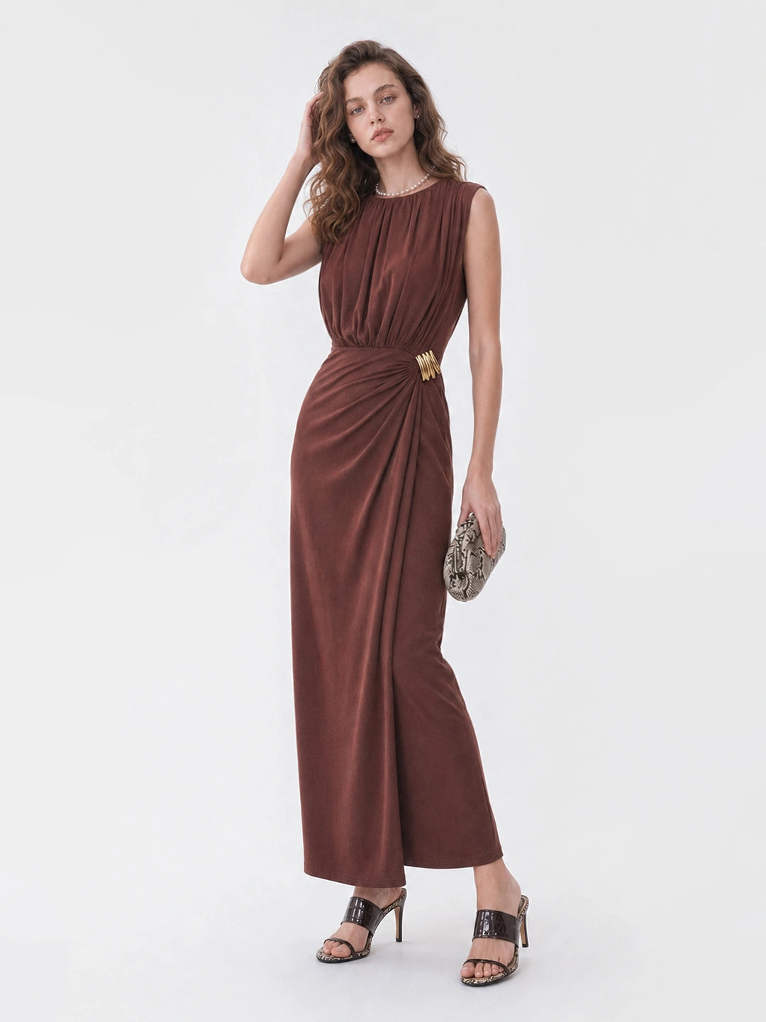 Ruched Metal Detail Maxi Dress