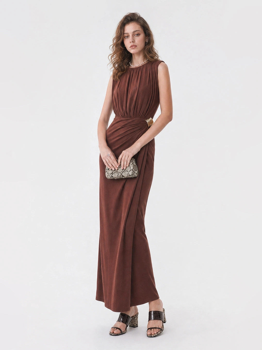Ruched Metal Detail Maxi Dress