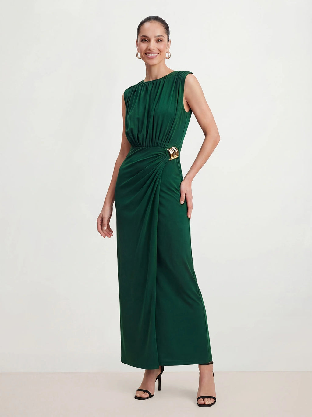 Ruched Metal Detail Maxi Dress